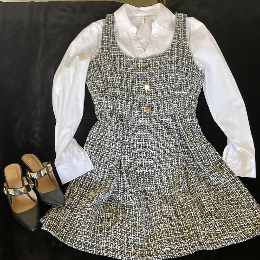 Shein, black and white dress.